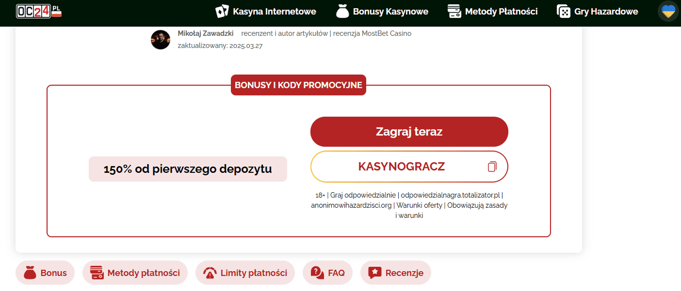 Unikalny kod promocyjny w kasynie Most Bet - tylko w kasynogracz.pl Unikalny kod promocyjny w kasynie Most Bet - tylko w kasynogracz.pl